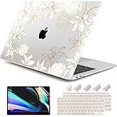 DONGKE Compatible with MacBook Air 13 inch Case 2021 2020 2019 2018 Release A2337 M1 A2179 A1932 with Retina Display Touch ID, Plastic Hard Shell & Keyboard Cover - Golden Florals