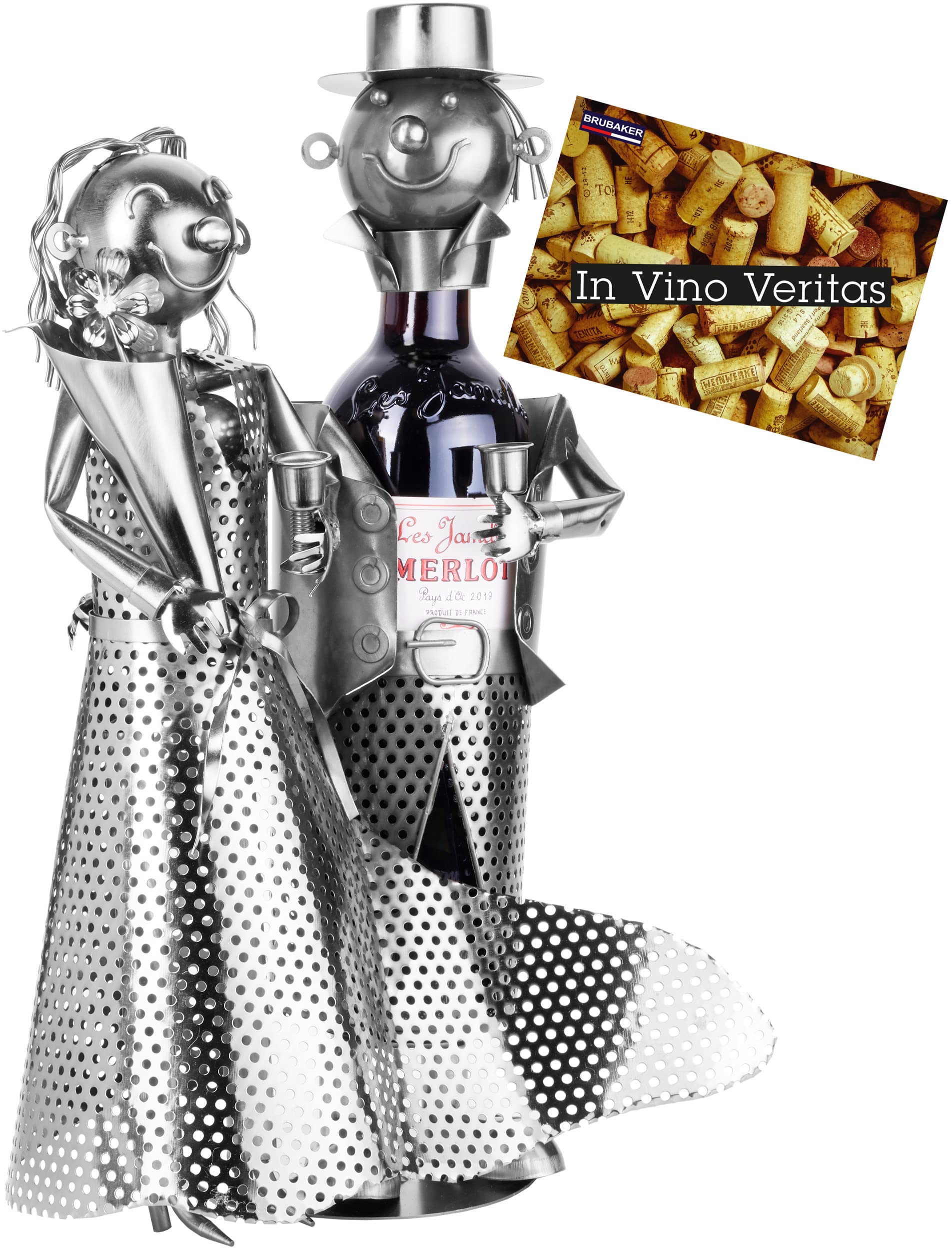 BRUBAKER Metal Wine Bottle Holder, Silver, Tabletop Mount