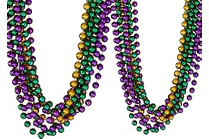 Oojami 144 PCS Mardi Gras Beads Green Purple Gold Metallic Beads Necklaces Accessories BulkCarnival Beads Necklace for Parade Throws Party Decorations Supplies Favors