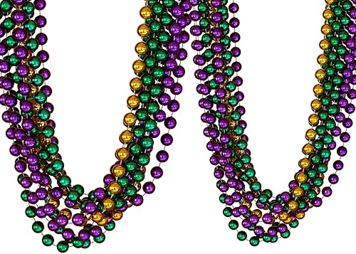 Oojami 144 PCS Mardi Gras Beads Green Purple Gold Metallic