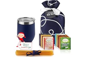 MICHAEL GRACE GIFTS Tea Lovers Gifts Basket - Gift Set Include Temperature Retention Cup 12 Special Blend Teabags & Honey Presented in Beautiful Gift Bag For Women & Men - Birthday, Get Well, Thinking of You Care Package