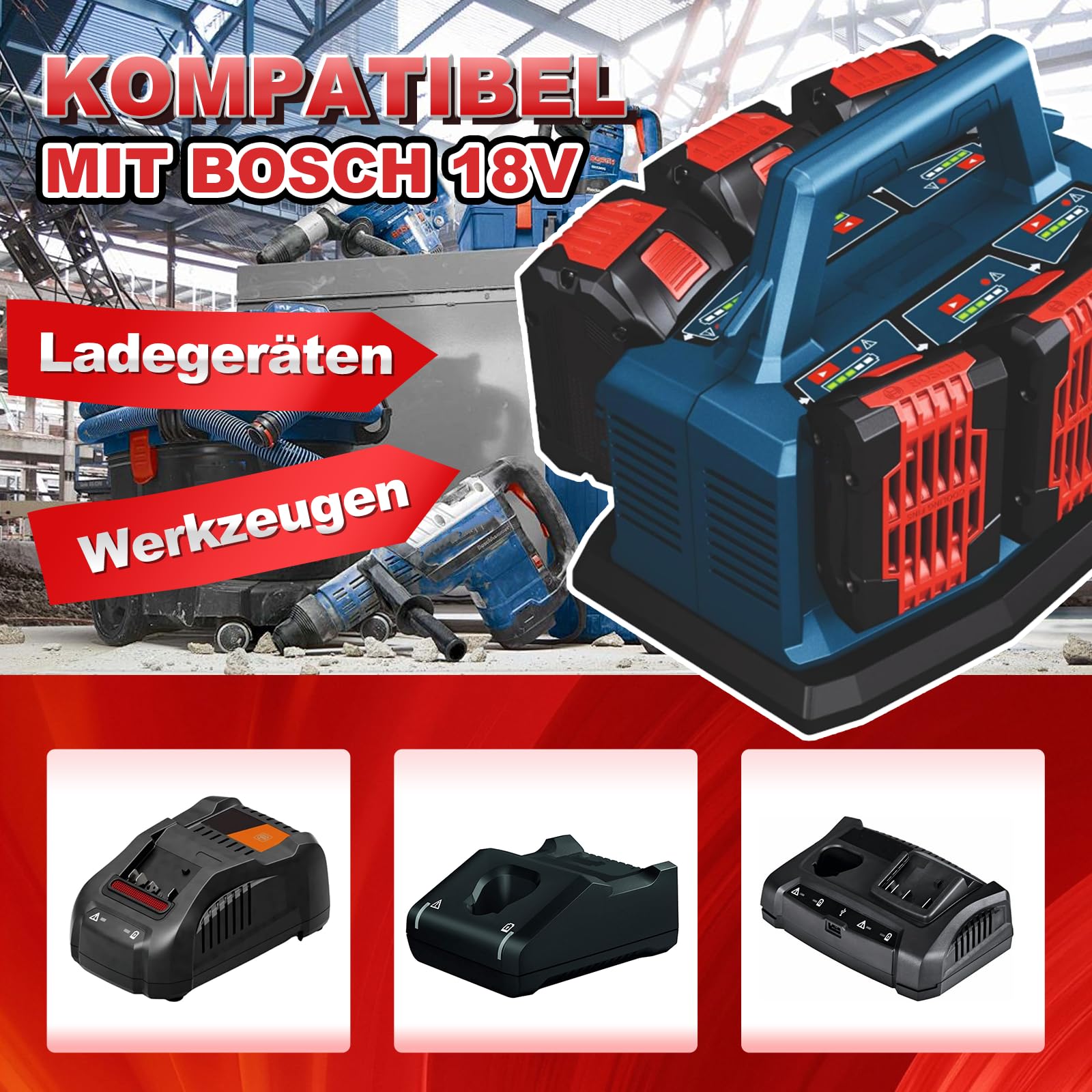 2 Stück 8000mAh 18V Lithium-Ionen Ersatzakku für Bosch Akku Kompatibel mit Bosch 18V Akku Serie BAT609 BAT609G BAT618 BAT618G BAT619 mit LED-Ladeanzeige für Bosch Professional Werkzeuge (2P) 6