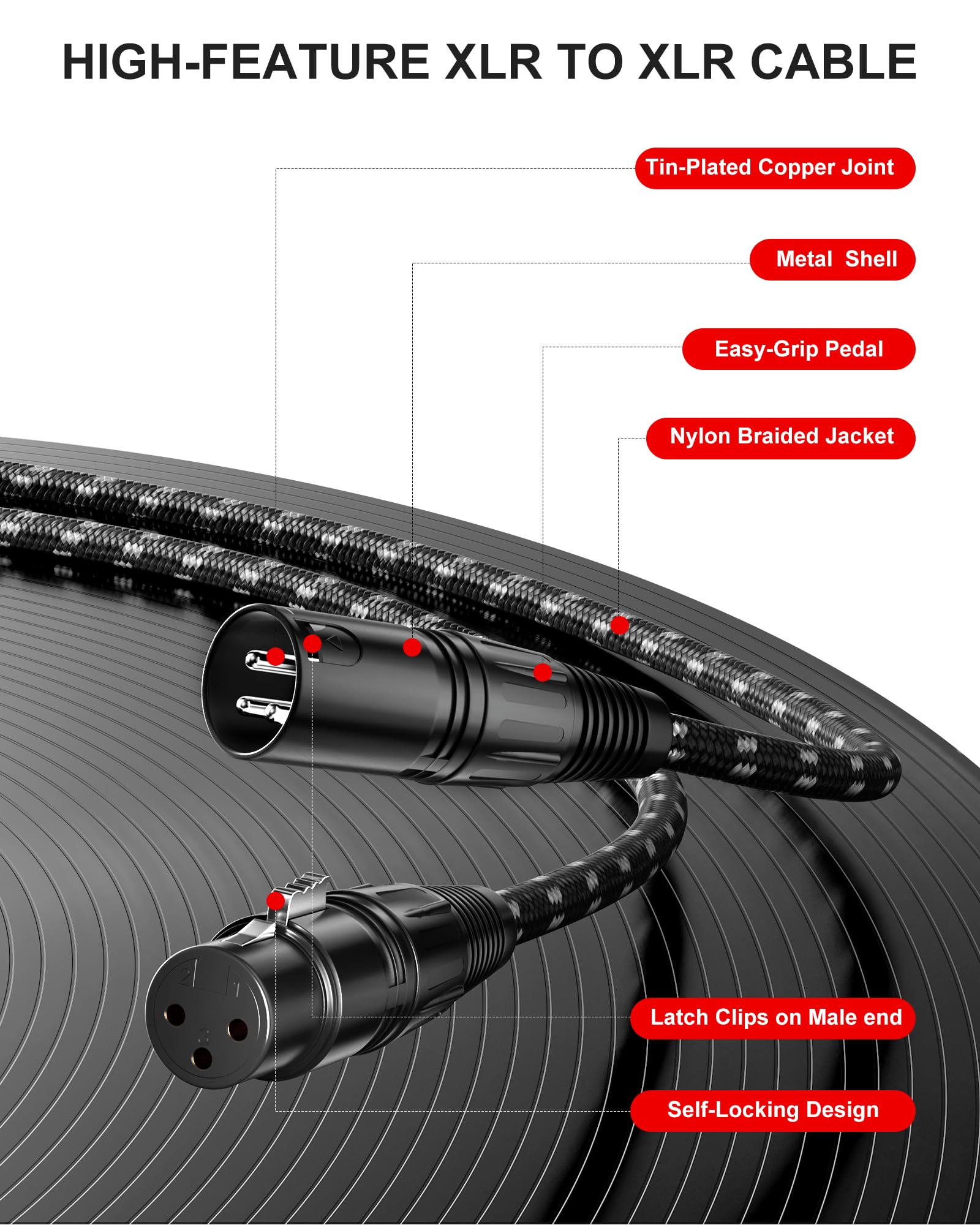 XLR Cables, 3ft 2 Pack Microphone Cable, XLR Male to Female Balanced Microphone Cord 3 pin, 3 Foot Short mic Cord Oxygen-Free Copper (OFC) Nylon Braided