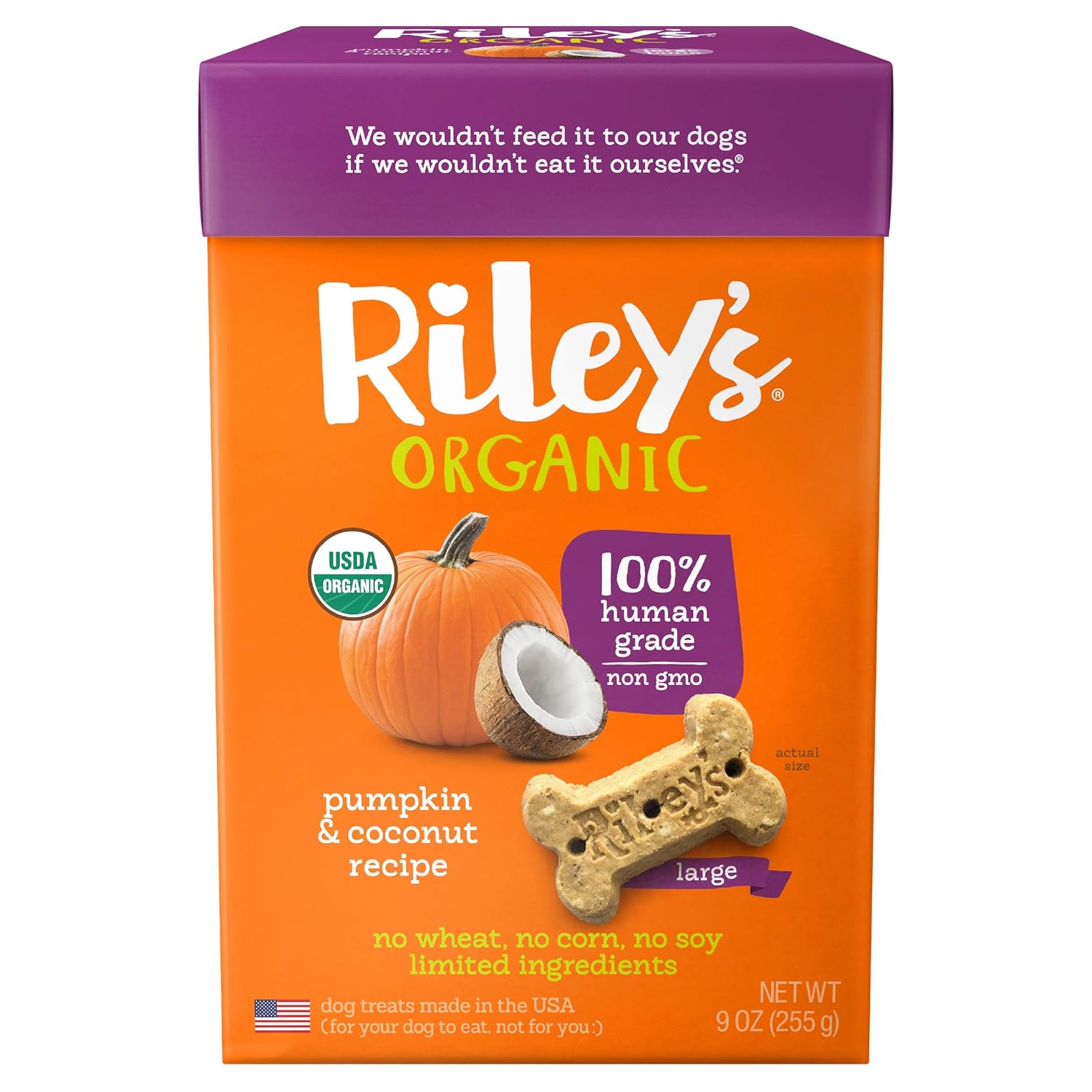 Riley's Organic Dog Treats Large Bone Pumpkin & Coconut