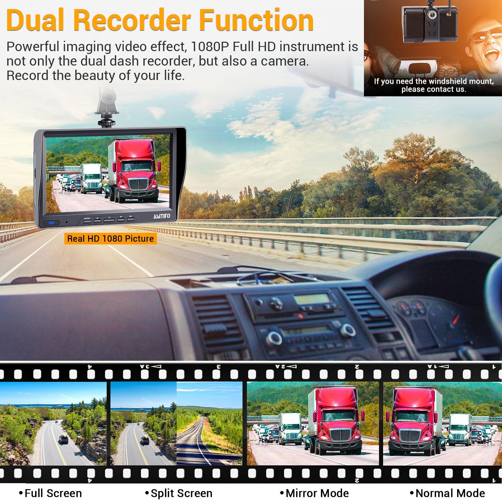 Wireless Backup Camera for RV, 7 Inch Dual Camera System with Front Cam, 1080P HD, 360° Rotation, 32GB TF Card - Compatible with Furrion Pre-Wired RV Camera for Trailers, Trucks & Campers