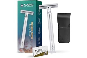 AJORD Double Edge Safety Razors for Men & Women - Reusable Men's Safety Shaving Razors with Long Handle – Chrome Finish De Saftey Razor - Womens Safty Razor with Astra Shaving Blades,6 Piece Set