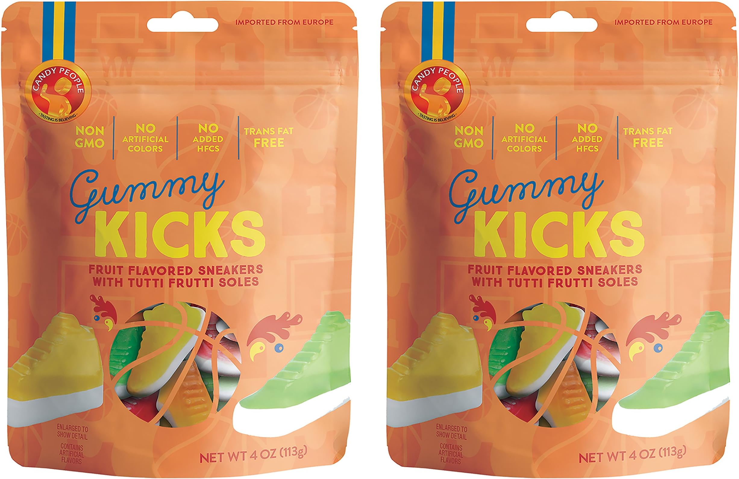 Candy People Swedish Gummy Kicks Fruit Flavored Sneaker Gummy Candy – Fruit Flavored Gummy Sneakers with Tutti Frutti Soles – Non-GMO and No Artificial Colors - 2-Pack