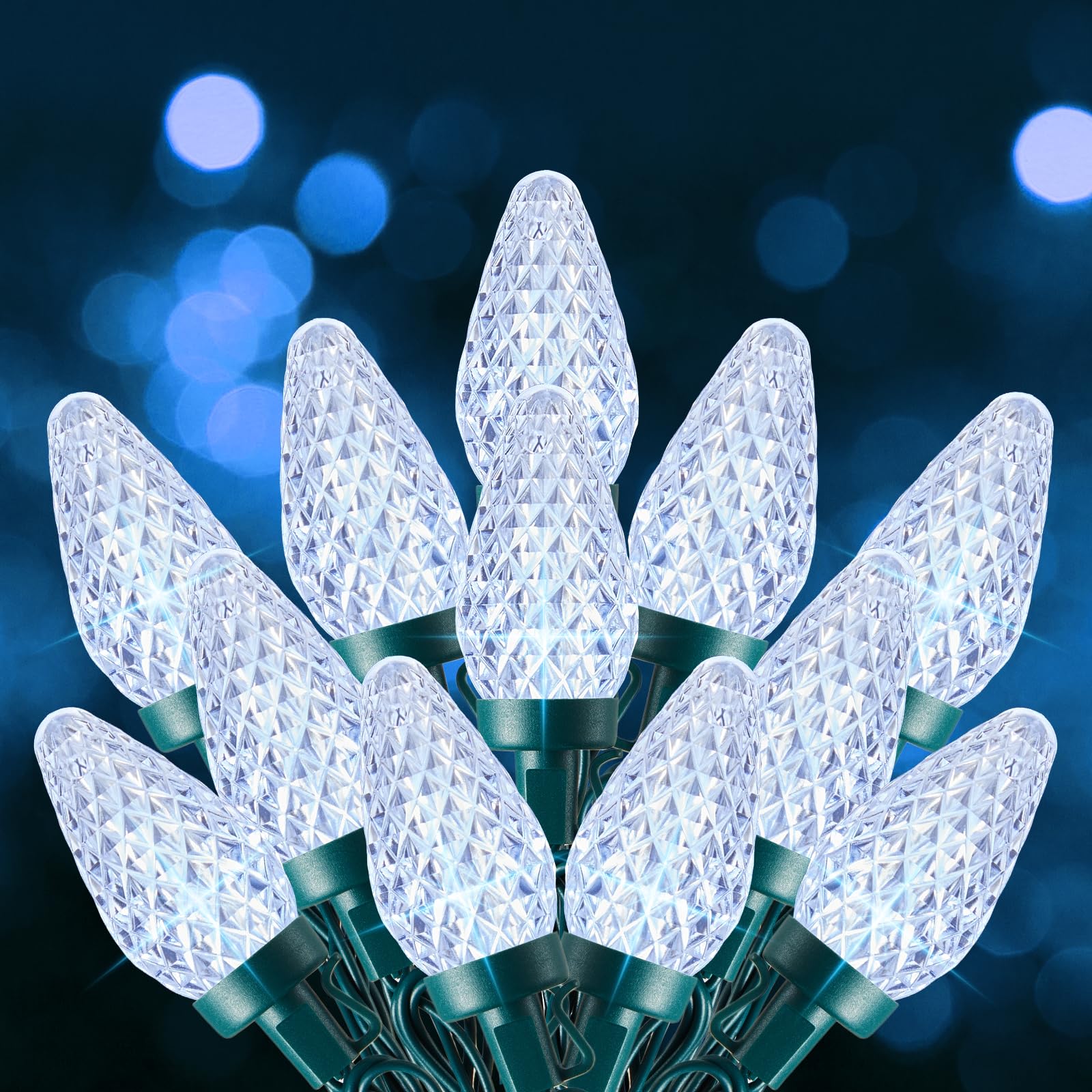 Photo 1 of C9 Christmas Lights Outdoor, 100 FT 100 LED Connectable C9 String Lights with 8 Modes and Timer Extendable Xmas Tree Patio Roofline Garden Yard Holiday Party Indoor Outdoor Decoration, White