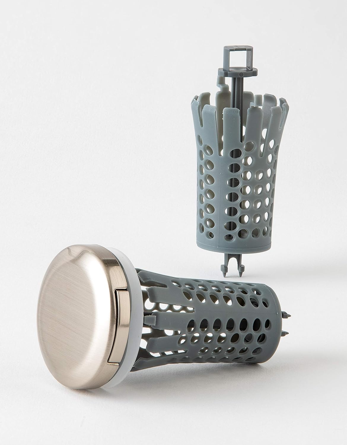 Drain Buddy Deluxe No Installation Clog Preventing Bathroom Sink Stopper/Strainer with Hair Catcher | Fits 1.25” Bathroom Sink Drains | Brushed Nickel Plated Metal Cap with 1 Replacement Basket