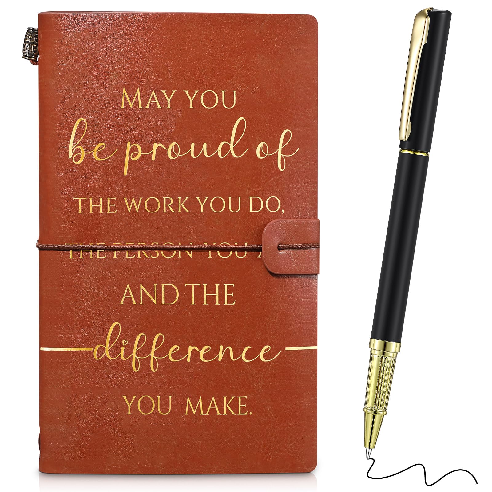 Tenare 2 Pcs Christmas Thank You Gift for Colleagues Women Teacher Leaving Gifts Employee Appreciation Inspirational Notebook Ballpoint Pen Leather Notepad A5 Award for Coworker Volunteer(Brown)