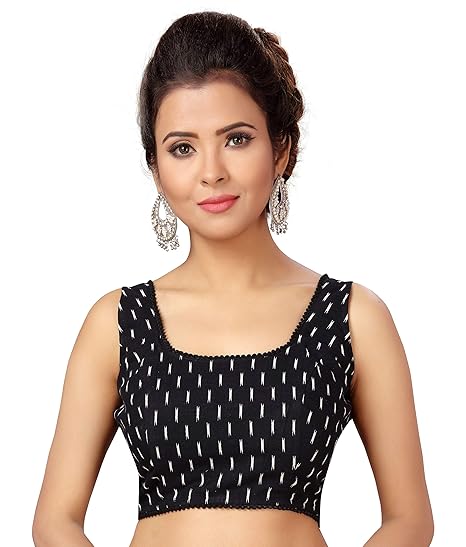 Women's Black Ikat Cotton Sleeveless Saree Blouse