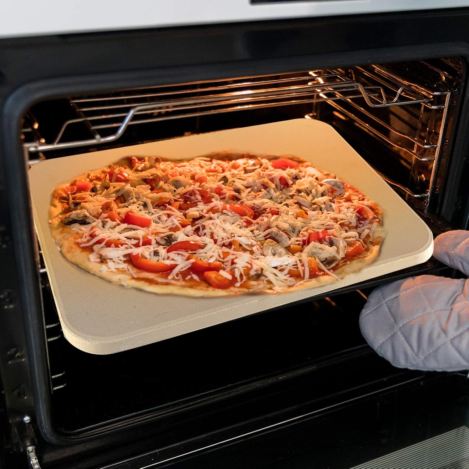 femor Pizza Grilling Stone 15"x12" Baking Stone for Oven, BBQ/Grill, Pizza Pan with Wooden Pizza Peel and Recipe, Rectangular : Garden & Outdoor