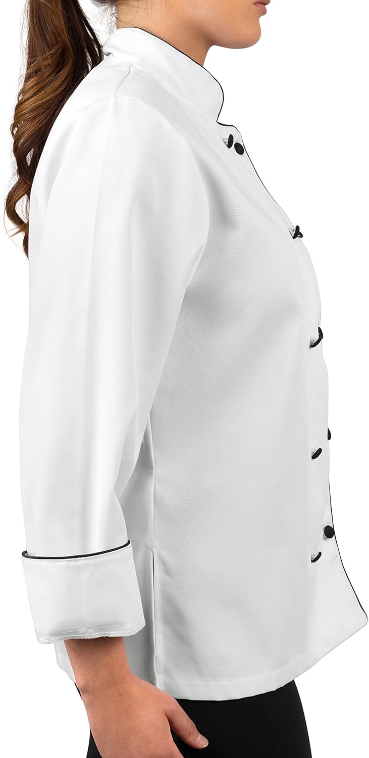 Womens Executive Chef Coat with Black Piping: Clothing