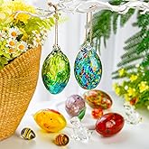 6PCS Blown Glass Easter Eggs Ornaments 3.9'' Crystal Speckled Eggs Hanging Decorative for DIY Easter Wreath Centerpiece Party Favor Gift Spring Home Wedding Table Decor