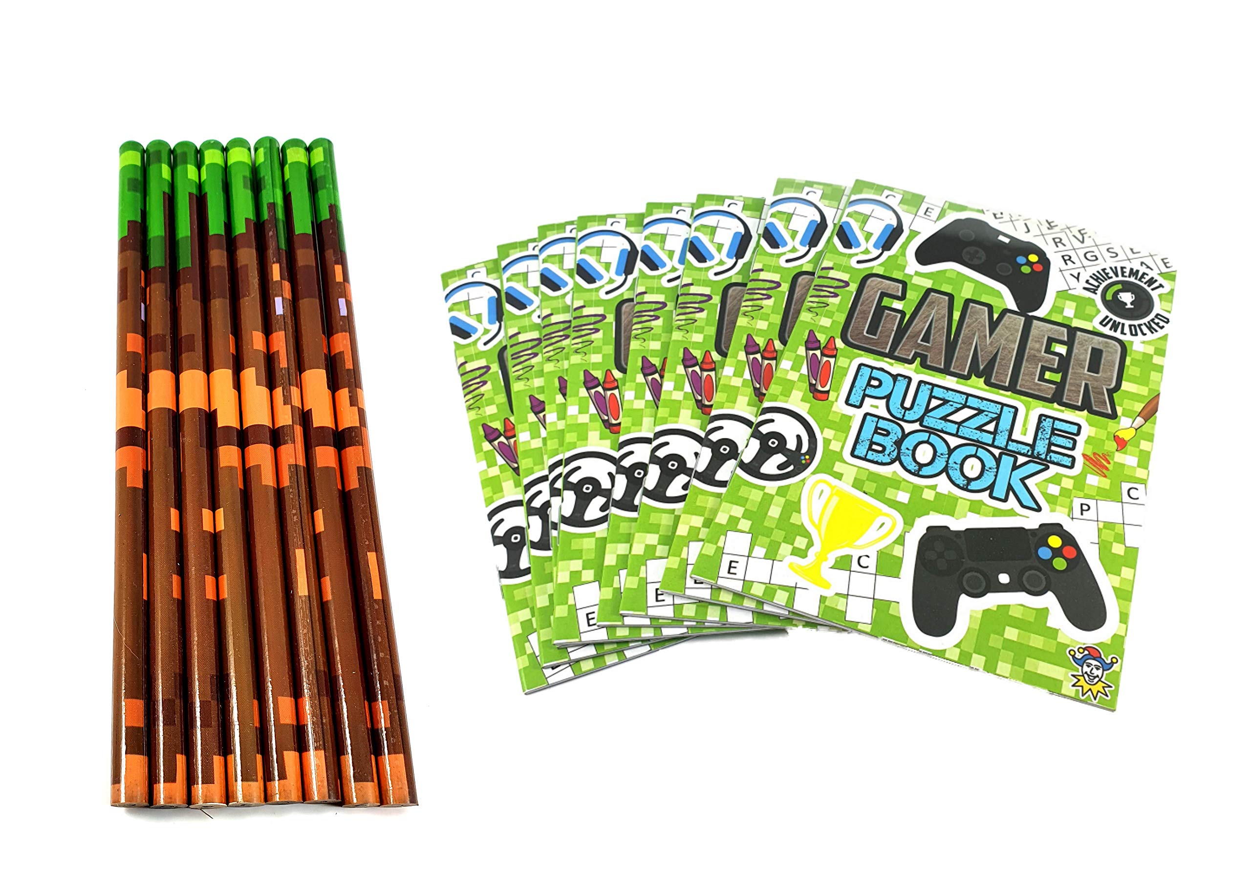 SDM 8 x Pixel Block Camouflage Pencils & 8 Puzzle Books Party Bag Fillers