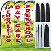 Buryeah 3 Sets 8 FT Now Enrolling Preschool Daycare Flag Now Enrolling Signs Banner Swooper Feather Flag Sign with Flagpole Ground Stake Portable Bag for Schools Business Advertising