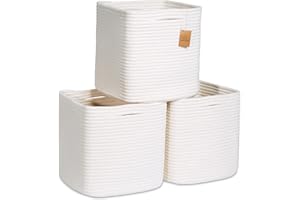 NaturalCozy Storage Cubes 11 Inch Cotton Rope Woven Baskets for Organizing, 3-Pack | Cube Storage Bin | Square Storage Basket