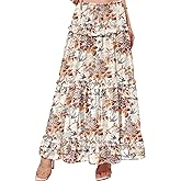 CYiNu Women's Long Skirt Chiffon Elastic High Waist Floral Swing Boho Maxi Skirts