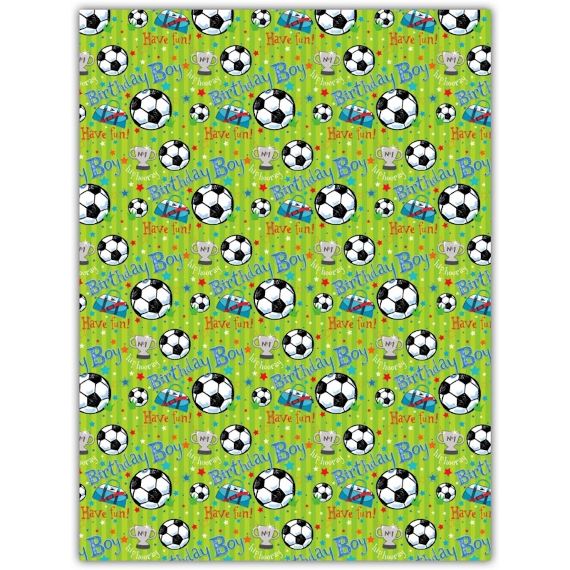 Children's Footballs, Stars & Trophy Wrapping Paper- 1 Sheet & Matching Tag