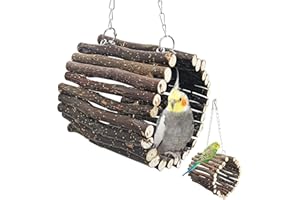 BNOSDM Wooden Bird Tunnel Parrot Swing Toys Natural Fruitwood Hanging Nest Parrot Hammock Bird Cage Accessories for Conures, Parakeets, Budgies, Finches, Cockatiels, Lovebirds (L)
