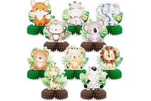 Adeyoo 10 Pcs Safari Honeycomb Centerpieces,Jungle Animals Centerpieces for Tables Baby Shower Safari Party Decorations Sage Green Themed Centerpieces for Forest Theme Birthday Wild One Supplies
