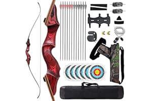 OBTOUTDOOR 60 Inch Black Hunter Recurve Bow 20-60lbs Bow and Arrow Set with Bow Bag and Arrow Quiver Right Hand Archery Set Adult Beginner Hunting Shooting