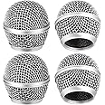 Facmogu 4PCS Microphone Head Replace, Grille Mic Replacement Ball Head, Microphone Grille Ball with Inner Foam, Steel Mesh Microphone Grille Heads, Grille Ball Type Fits for SM58 SM58S BETA58 - Silver