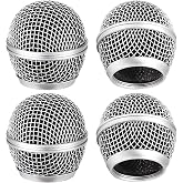 Facmogu 4PCS SM58 Grill Microphone Head Replacement, Grille Mic Head | Microphone Grille Ball with Inner Foam | Steel Mesh Microphone Heads | Fits for SM58 SM58S SM58LC BETA58 BETA58A | Silver
