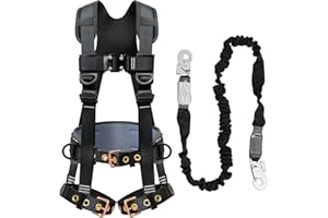 DIJJIG Fall Protection Safety Harnesses Full Body Roofing Construction Harness 5 Point Adjustment Harness Padded Black OSHA/ANSI COMPLIANT