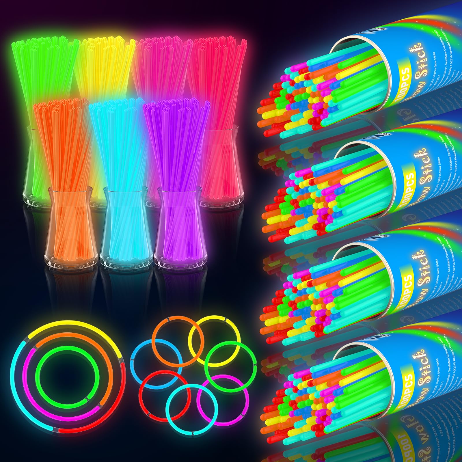 DELEE Glow Sticks, 400PCS Glowsticks Party Packs, Halloween Party Bag Fillers with Bracelet Connectors,Glow Neon Necklaces for Kids Dark Party Supplies,Wedding,Festival Christmas Decoration — image 1