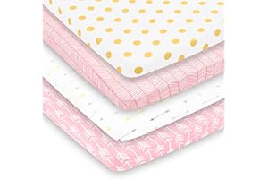 BAEBAE GOODS Pack n Play Sheets – Premium Pack and Play Sheets 4 Pack – 100% Super Soft Jersey Knit Cotton Playard Mattress Sheets – Portable Playpen Fitted Play Yard Mini Crib Sheet for Girl (24 x 38 x 5)