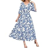 Ystguic Women's Summer Short Sleeve Maxi Floral Flowy Dresses with Pockets