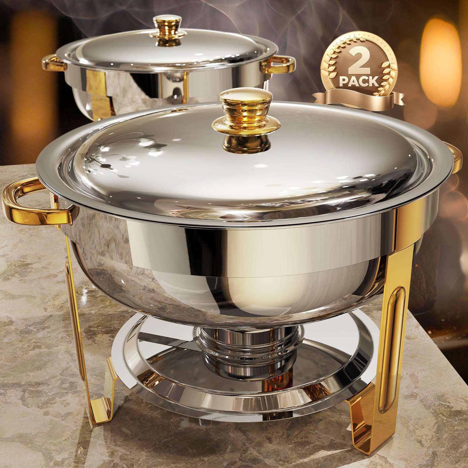 Photo 1 of ***************Missing a lid and a pan*************
Chafing Dishes for Buffet 2 Pack, 6QT [Worry-Free Assemble] Round Chafing Dish Buffet Set [Elegant Gold and Silver Colors] Stainless Steel Chafers and Buffet Warmers Sets for Parties with Complete Set