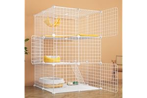 Eiiel 3-Tier Cat Cage Indoor DIY Cat Playpen Detachable Metal Wire Kennels 2Lx2Wx3H Crate Large Exercise Place Ideal for 1-2 Cat, White