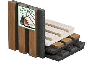 ZRJT 3 Pack Sample Set 3D Acoustic Slat Panels, 4.72" x 5.9" Sound Absorbing Wood Finish Panels, White, Walnut & Black, Decorative Acoustic Wall, Samples