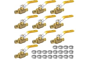 AB (10 Pack) 3/4 Inch X 3/4 Inch Full Port PEX Ball Valve,Lead Free Water Shut Off Valve with 20 Pcs Stainless Steel Cinch Cr