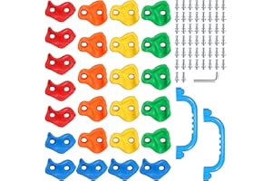 SEKKVY 20 Rock Climbing Holds with 2Pcs Safety Handles, Kids Climbing Holds for Indoor Outdoor Play Set, Rock Wall Climbing Kit with Mounting Hardware