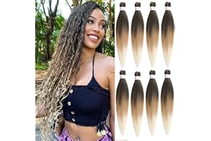 Leeven 1B/27/613 Pre Stretched Braiding Hair 8 Packs 26 Inch Professional Itch Free Low Temperature Synthetic Fiber Crochet Braided Crochet Hair Braiding Hair Extension Twist Braid (1B/27/613#)