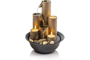 Alpine Corporation WCT202 Indoor Tabletop Tiered Water Fountain Featuring 3 Candles for Desktop and Table, 11", Brown