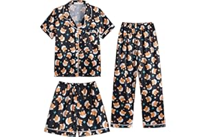 Hupohoi Unisex Girls Boys Kids Pajama Sets Button Down Satin Sleepwear Nighty 3PCS Silky Lounge Sets Nightwear