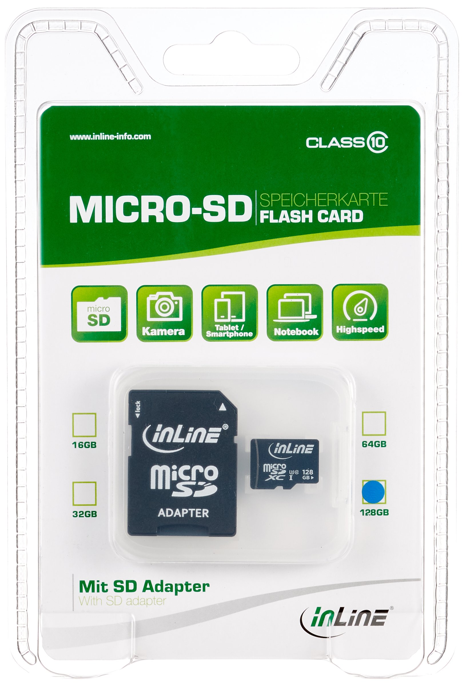 InLine 35055I microSDXC Memory Card with SD Adapter Class 10 600x 128GB – BLACK