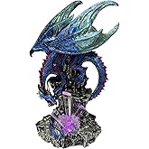 ICE ARMOR 12.25" H Blue Dragon with LED Icicle Figurine Statue Sculpture Ornament Decor for Housewarming, Holidays, Christmas for Men/Women