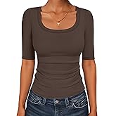 ANRABESS Womens Half Sleeve Tops Scoop Neck Ribbed Knit Slim Fitted Basic Tee Shirts Summer 2026 Trendy Spring Casual Clothes