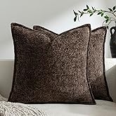 DEZENE Pack of 2 Chocolate Brown Decorative Throw Pillow Covers 20x20 Cozy Soft Chenille Accent Vintage Square Couch Pillow Covers for Home Decor Bed Sofa Living Room