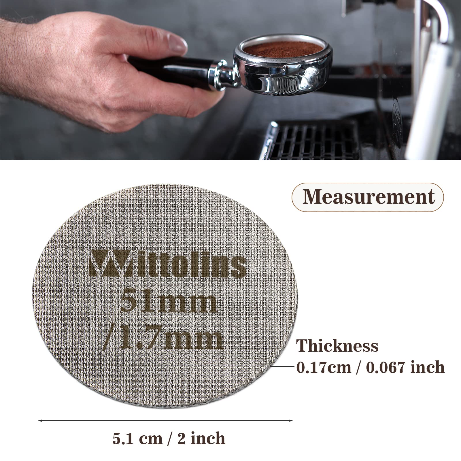 Espresso Puck Screen 51mm, Coffee Filter Mesh Plate for Espresso Portafilter Filter Basket Reusable 1.7mm 316L Stainless Steel Mesh Filter, Edge Closure Design