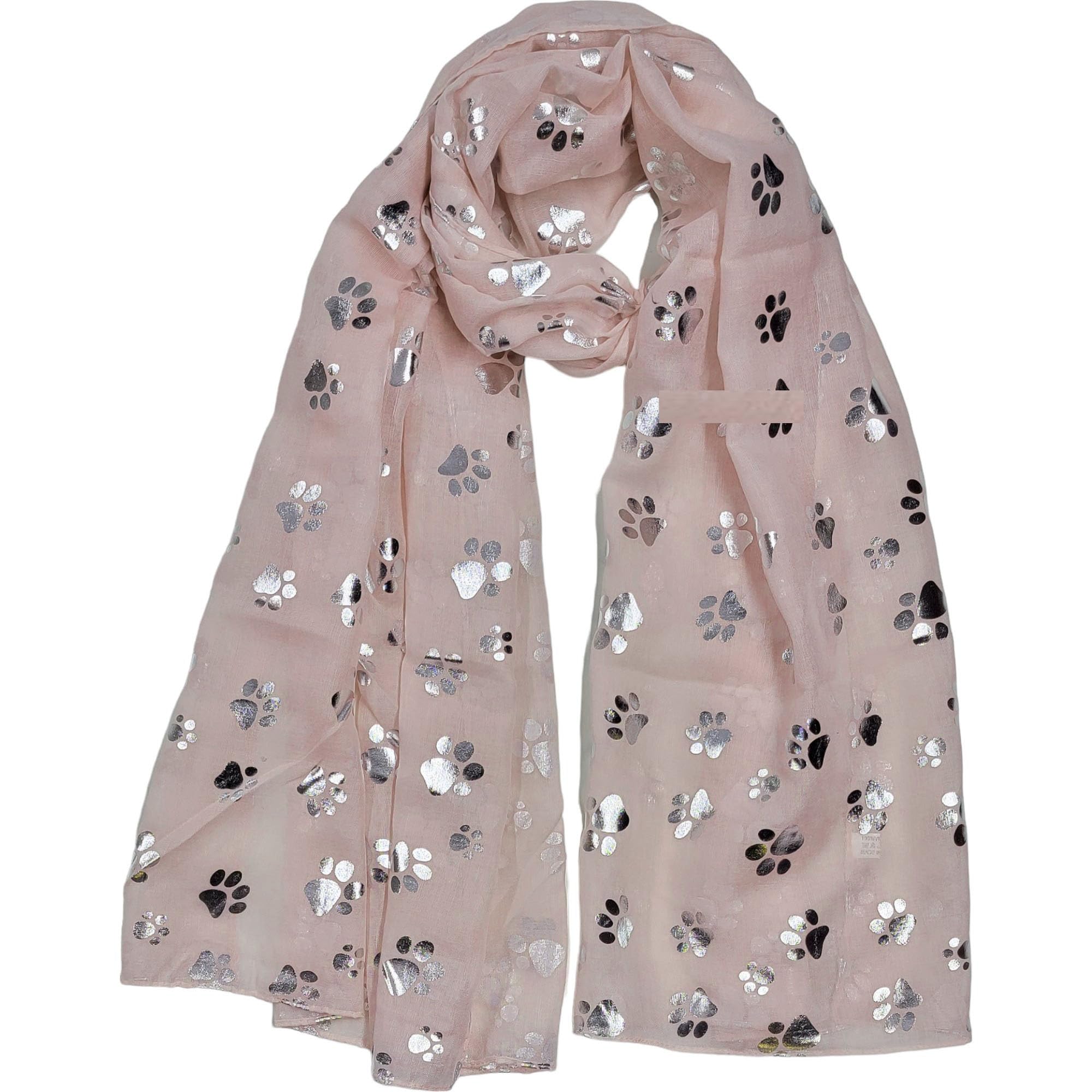 GFM Dog Paws Silver Foil Print Scarf (DP-SL-03-BGLB-Pink)