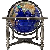 Limited Edition! Unique Art Since 1996 Blue Pearl Swirl Table Top Gemstone World Globe with Silver Zinc Alloy Stand (220MM/9 INCHES 4 LEG/BLUE PEARL OCEAN)