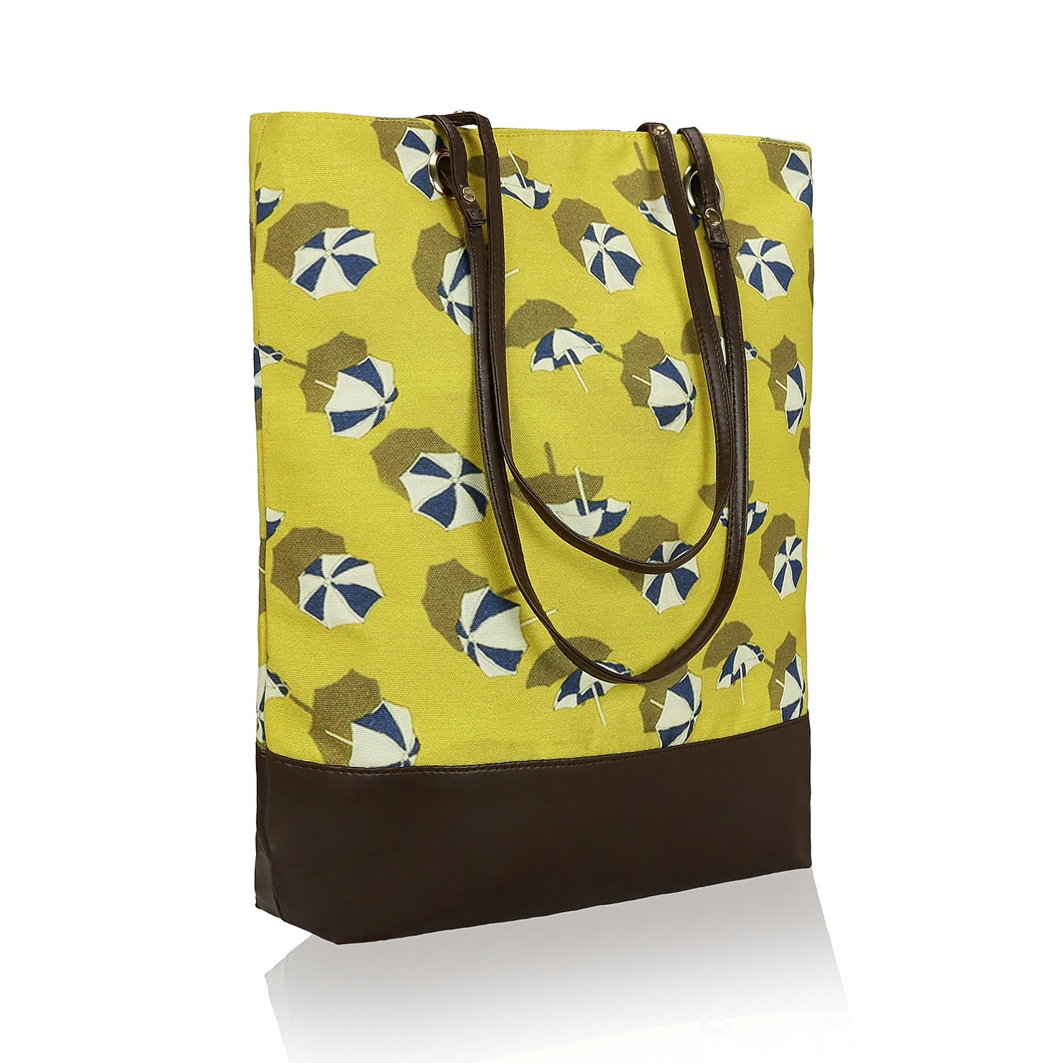 kleio women's canvas pu big stylish tote bag (yellow, 39x12x42cm, eco2009kl-umy)