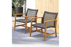 IDZO Liberte 500lbs Capacity Acacia Outdoor Club Chairs Set of 2, FSC Teak Finish Wood Patio Furniture Sets with Upgraded 2000Hours UV Resistant Wicker