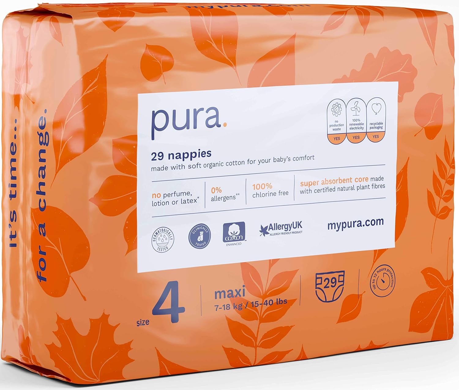 Pura Baby Toddler Nappies Size 4 (Maxi 7-18kg / 15-40 lbs) Monthly Pack 5 x 29 per pack, 145 Nappies, Allergy UK Approved - Image 5